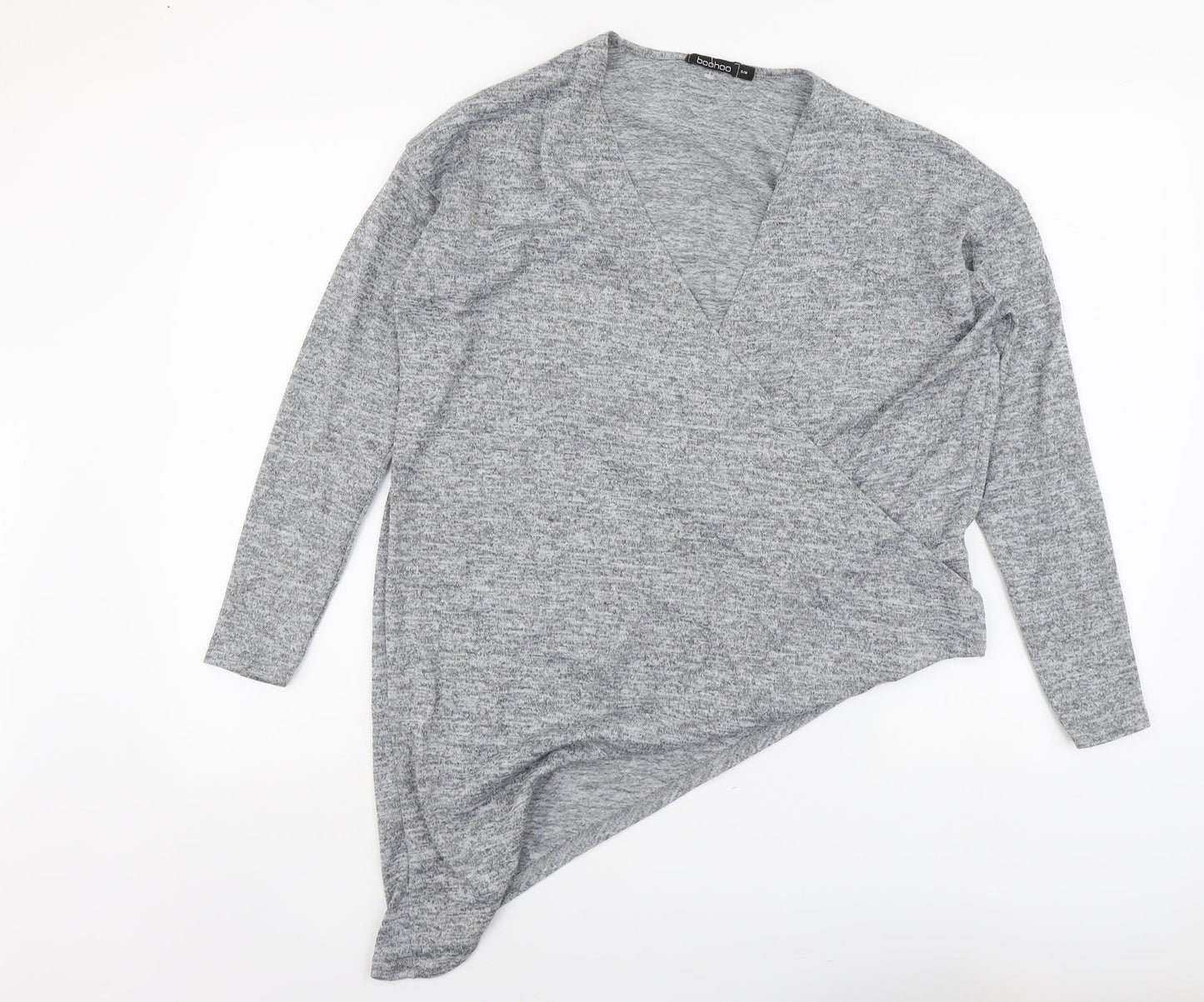 Boohoo Womens Grey Polyester Basic Blouse Size S V-Neck