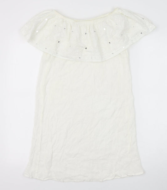 Accessorize Womens White Polyester A-Line Size XS Off the Shoulder Pullover