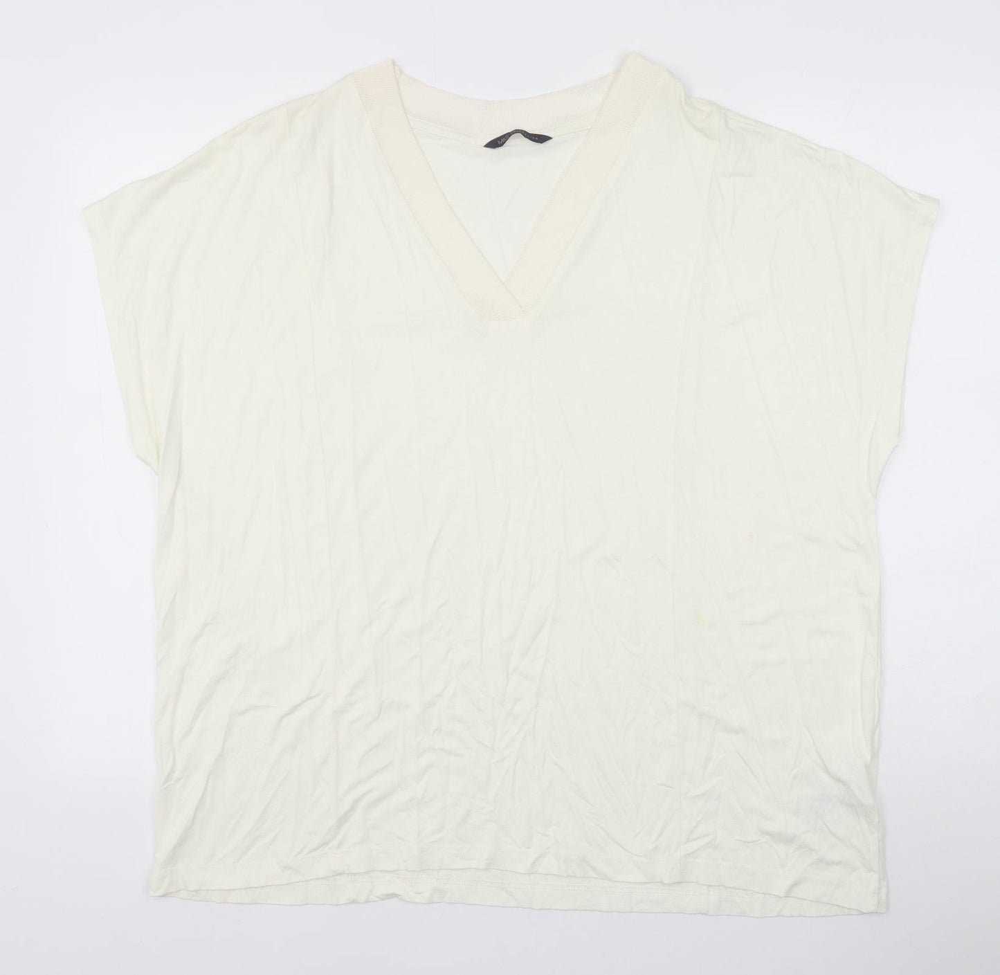Marks and Spencer Womens Ivory Viscose Basic T-Shirt Size 22 V-Neck