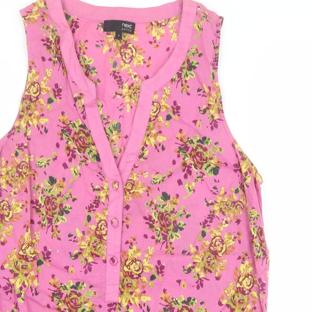 NEXT Womens Pink Floral 100% Cotton Basic Tank Size 8 V-Neck