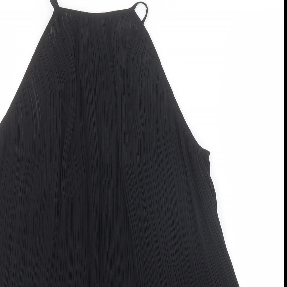 Preworn Womens Black Polyester Basic Tank Size 8 Round Neck - Plisse