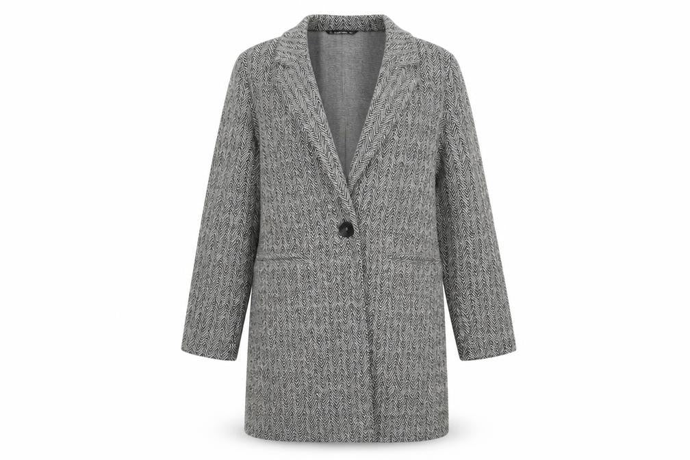 Dunnes Womens Grey Geometric Overcoat Coat Size M Button