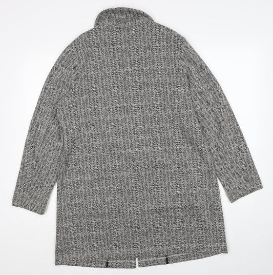 Dunnes Stores Womens Grey Geometric Overcoat Coat Size M Button