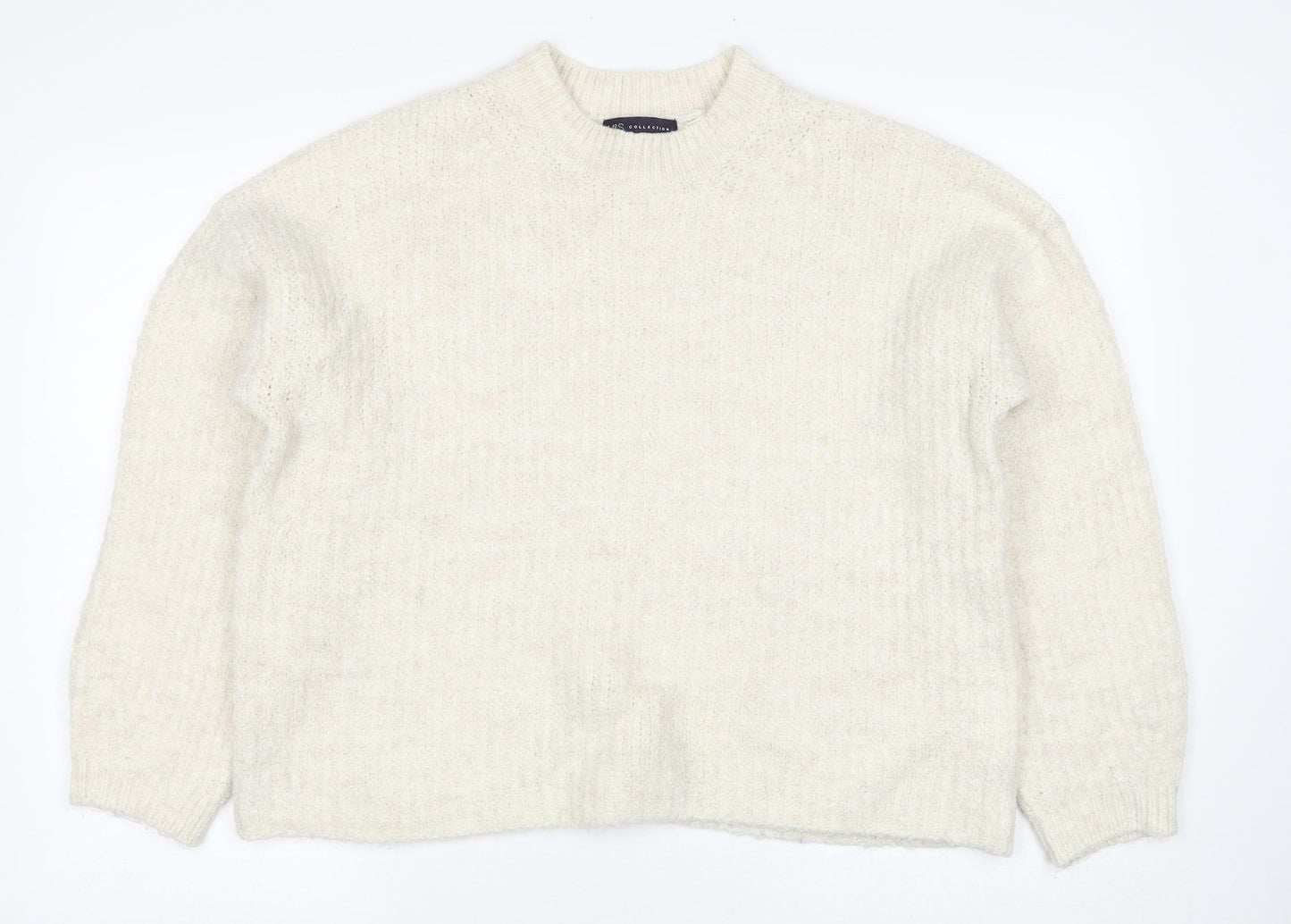 Marks and Spencer Womens White Round Neck Acrylic Pullover Jumper Size 12