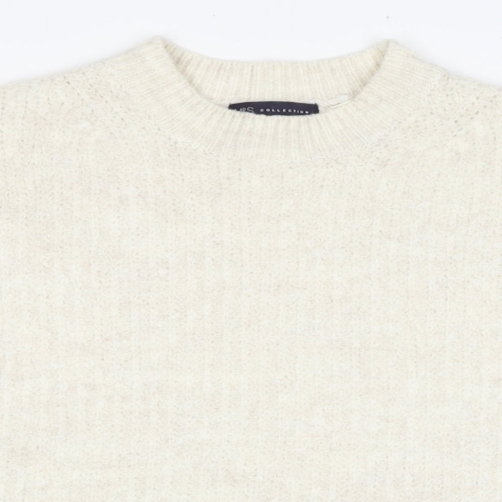 Marks and Spencer Womens White Round Neck Acrylic Pullover Jumper Size 12