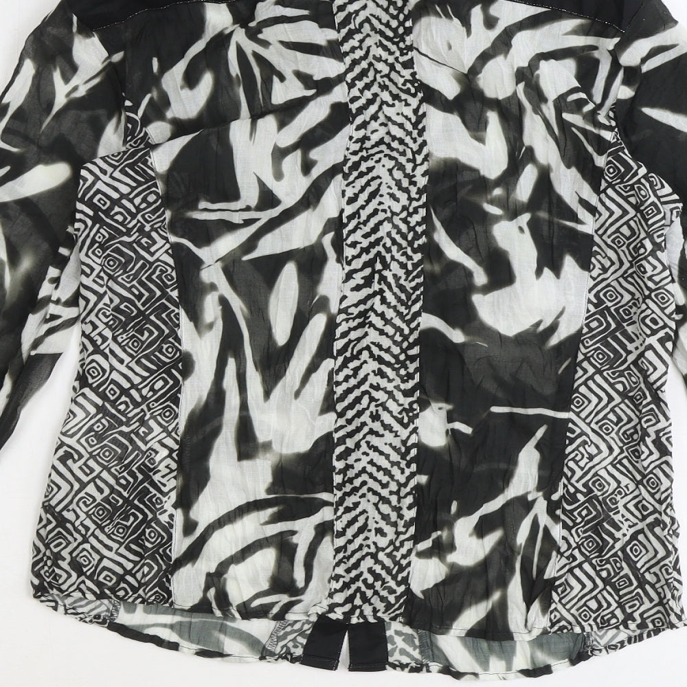 OFF!-White Womens Black Geometric Polyester Basic Button-Up Size 8 Collared