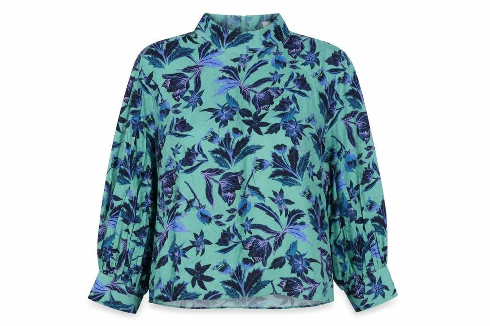 H&M Womens Blue Floral Polyester Basic Blouse Size 8 Mock Neck