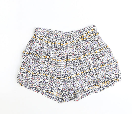 H&M Womens Blue Geometric Polyester Skimmer Shorts Size 6 Regular Pull On