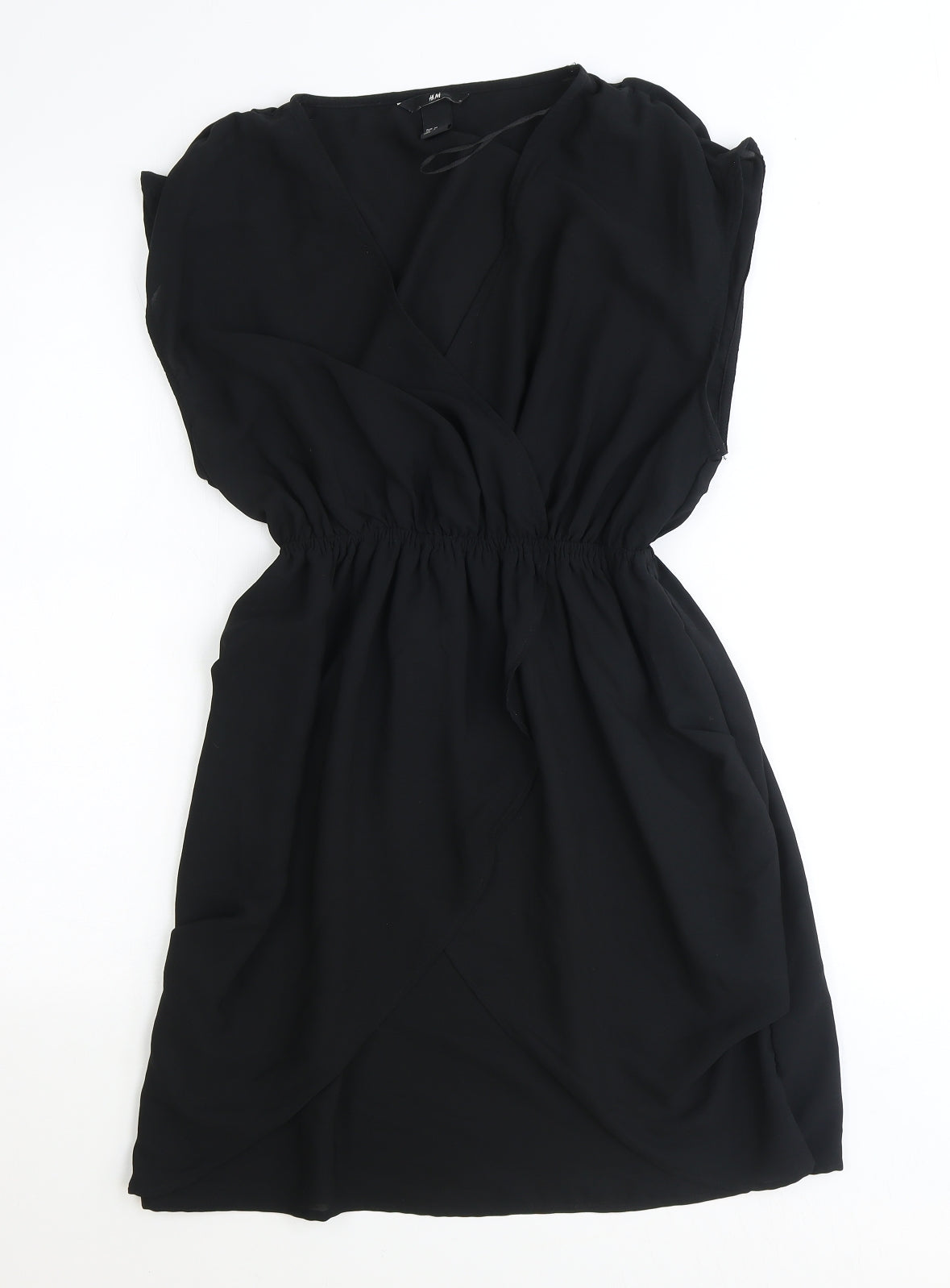 H&M Womens Black Polyester Fit & Flare Size 6 V-Neck Pullover - Elastic Waist