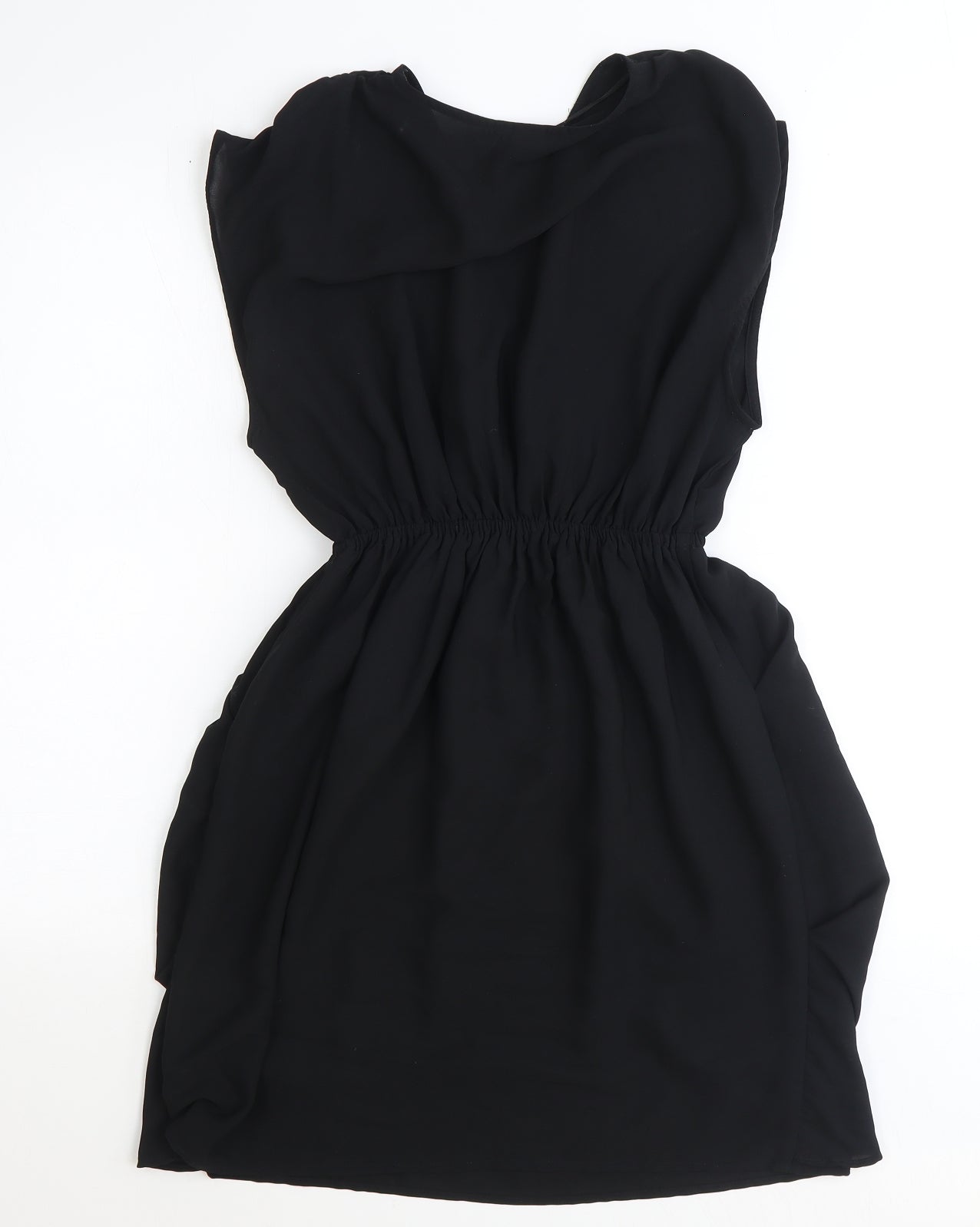 H&M Womens Black Polyester Fit & Flare Size 6 V-Neck Pullover - Elastic Waist
