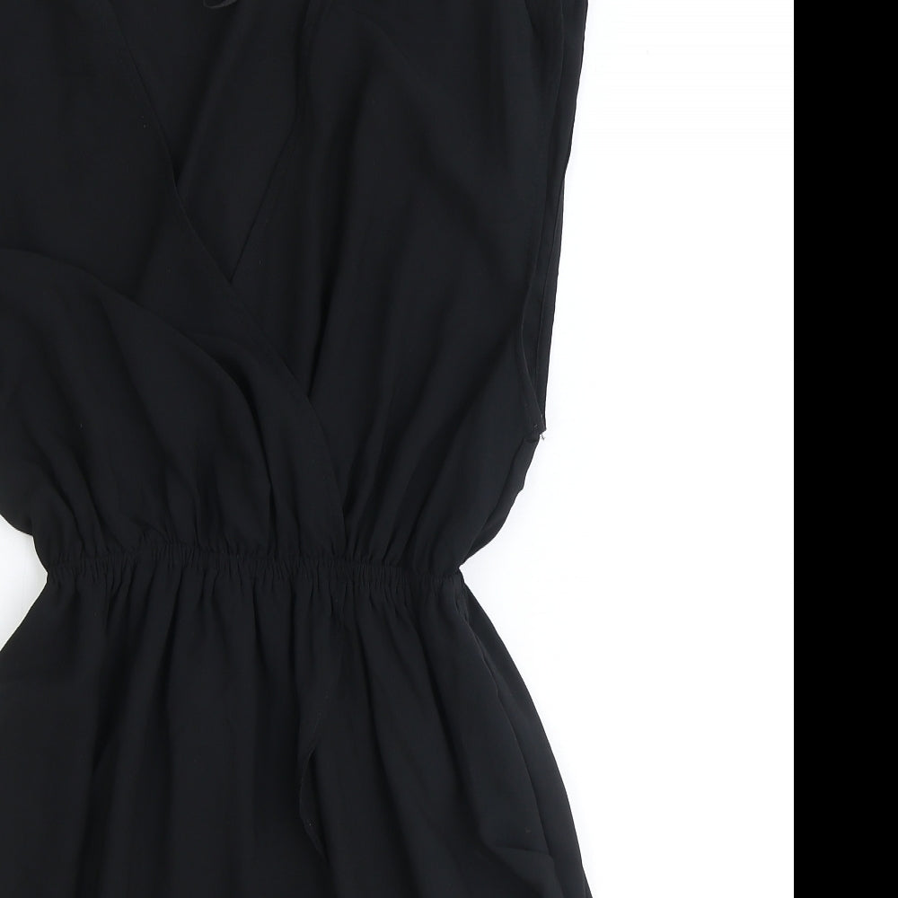 H&M Womens Black Polyester Fit & Flare Size 6 V-Neck Pullover - Elastic Waist