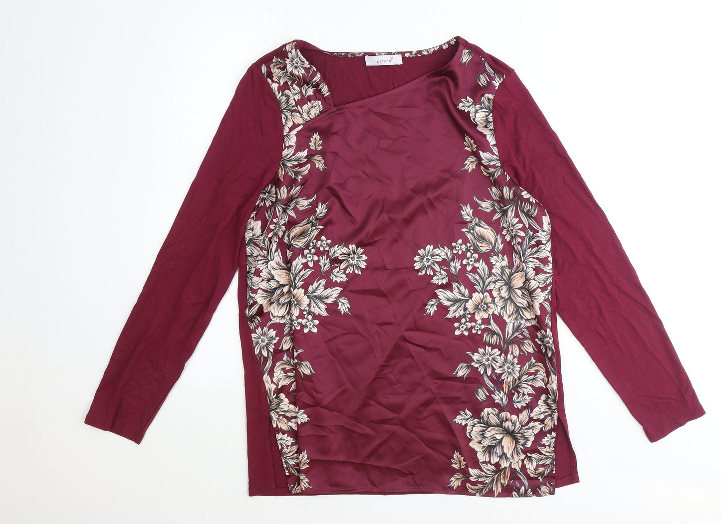 Per Una Womens Red Floral Polyester Basic T-Shirt Size 12 V-Neck