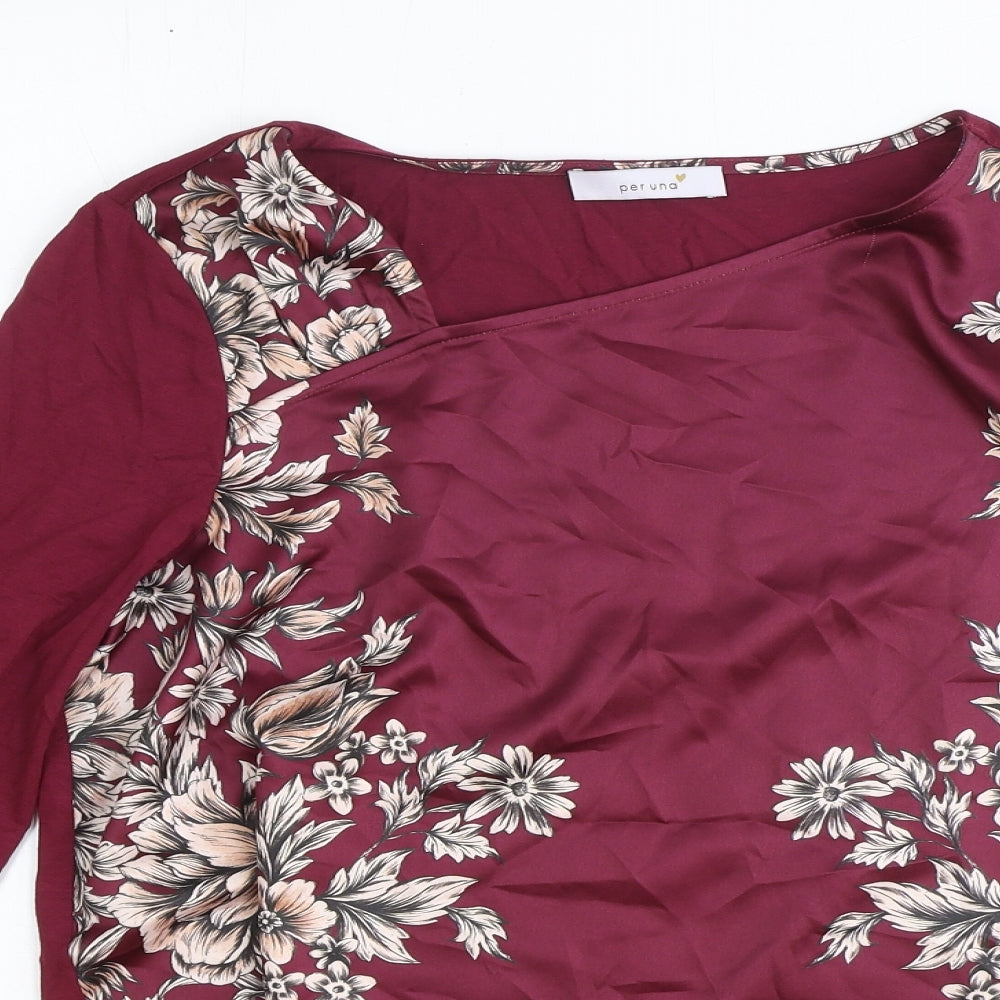 Per Una Womens Red Floral Polyester Basic T-Shirt Size 12 V-Neck