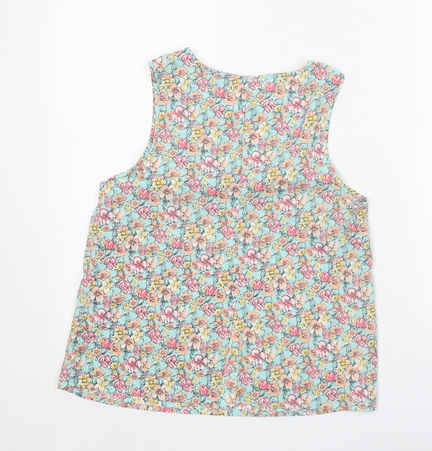 New Look Womens Green Floral Polyester Basic Tank Size 8 Round Neck