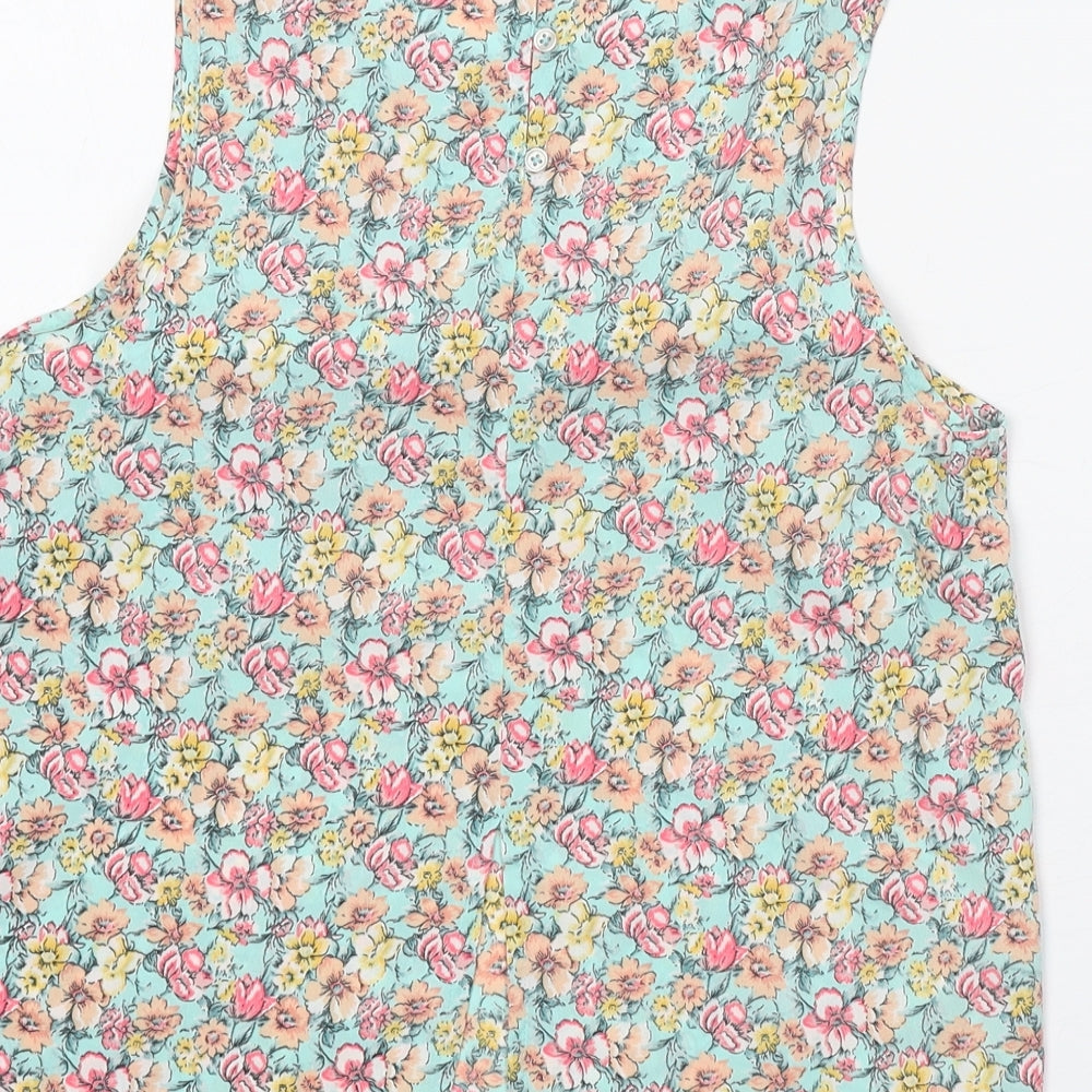 New Look Womens Green Floral Polyester Basic Tank Size 8 Round Neck