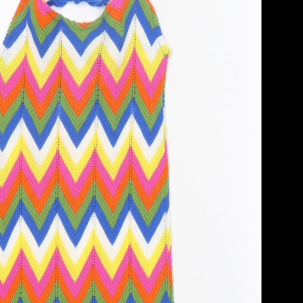 QED London Womens Multicoloured Geometric Acrylic Tank Dress Size M Round Neck Tie