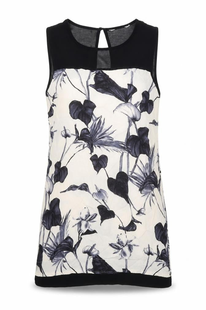 Preworn Womens White Floral Polyester A-Line One Size Round Neck Button
