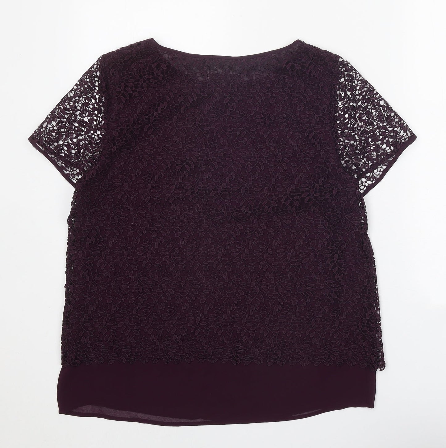Per Una Womens Purple Geometric Polyester Basic T-Shirt Size 12 Boat Neck