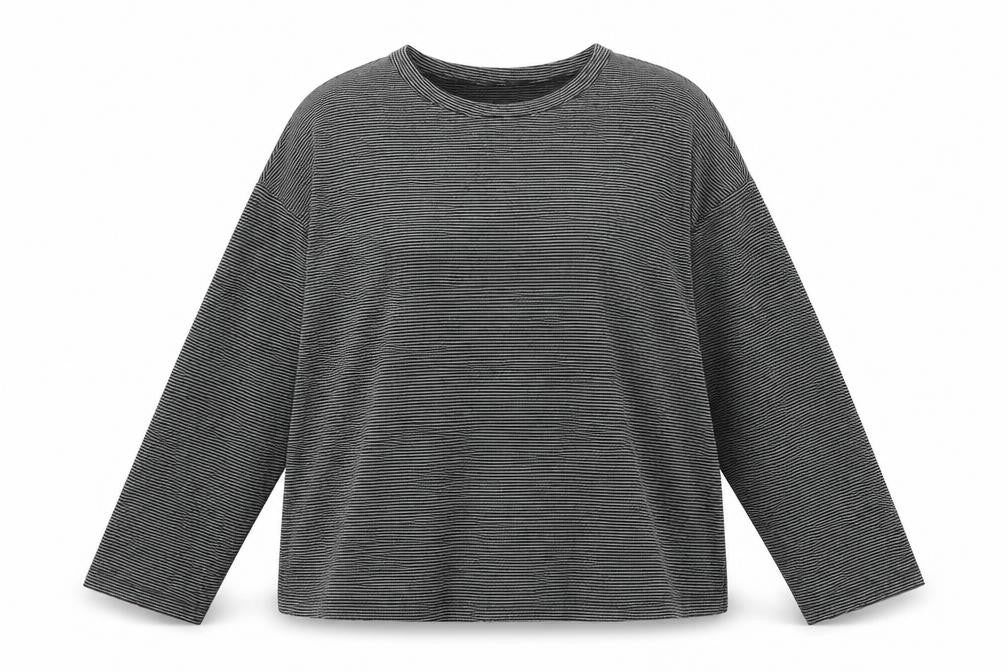Marks and Spencer Womens Grey Round Neck Striped Polyester Pullover Jumper Size 18