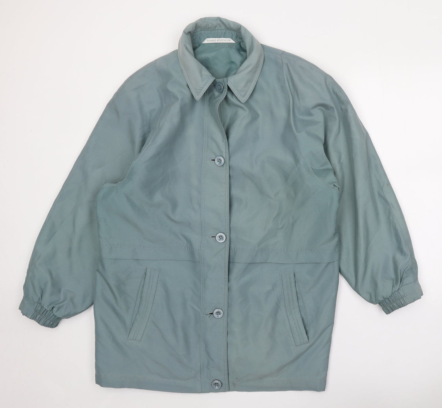 Marks and Spencer Womens Green Rain Coat Coat Size 14 Button