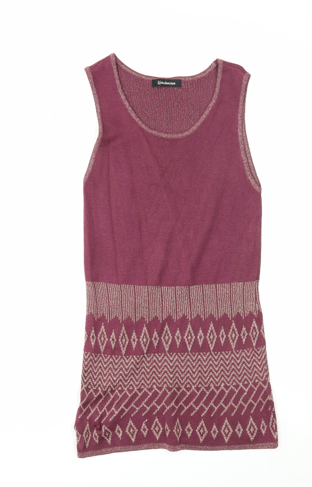 Kaleidoscope Womens Purple Geometric Viscose Basic Tank Size 12 Round Neck