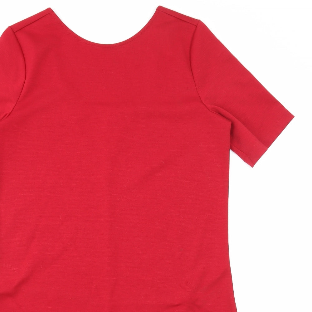 Preworn Womens Red Polyester A-Line Size M Round Neck Pullover