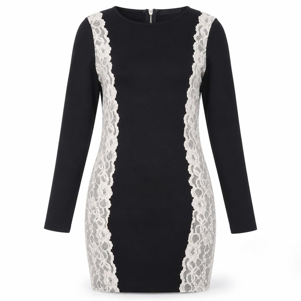 Love Label Womens Black Polyester Pencil Dress Size 12 Round Neck Zip - Lace Overlay