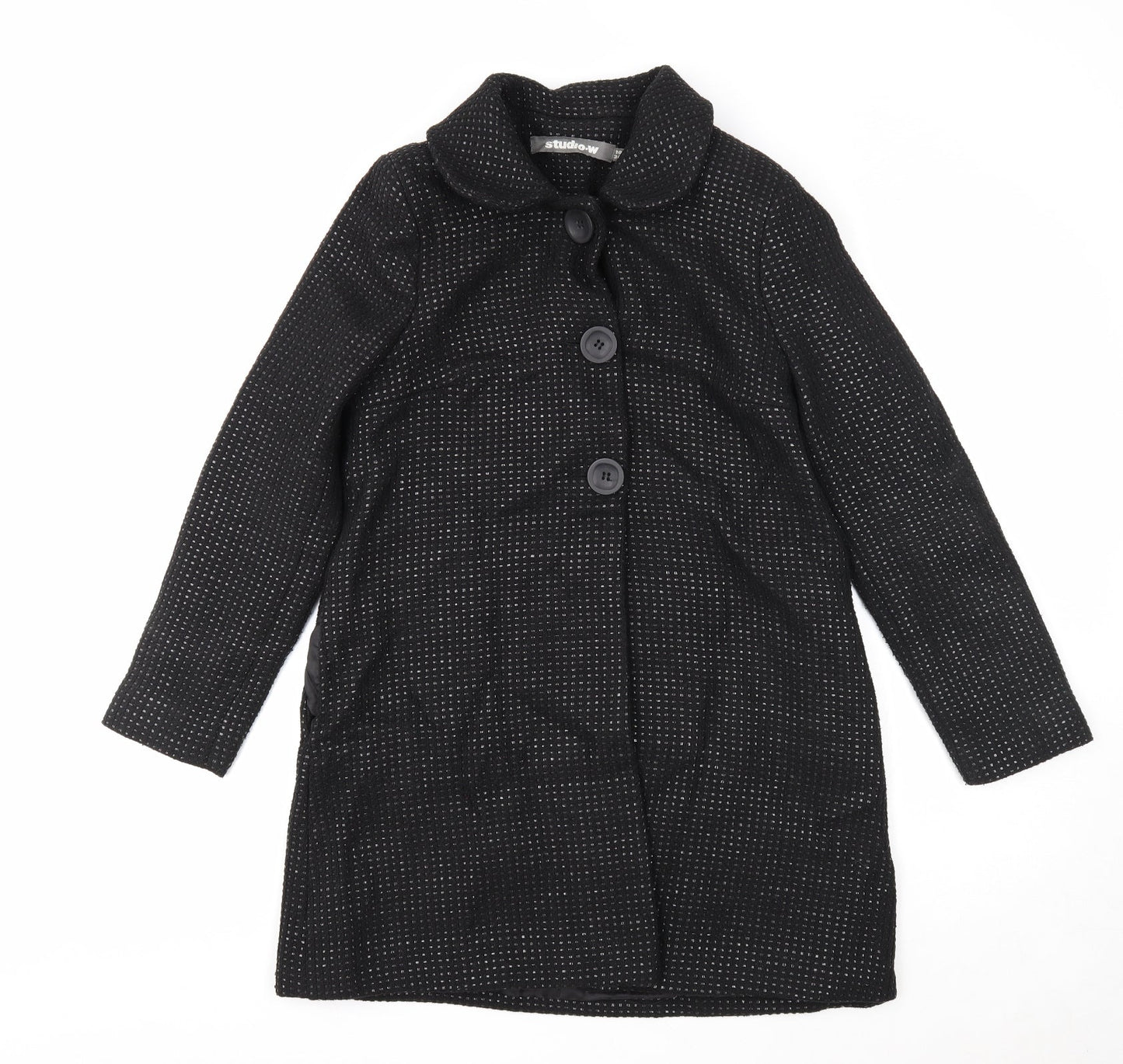 Woolworths Womens Black Geometric Overcoat Coat Size 10 Button