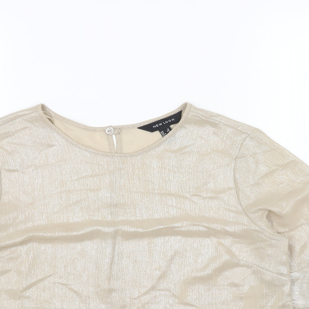 New Look Womens Gold Polyester Basic T-Shirt Size 8 Round Neck