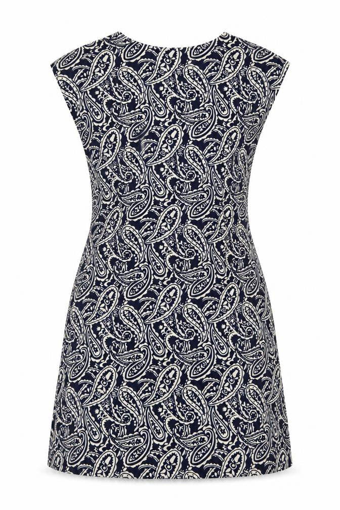Mela London Womens Blue Paisley Polyester A-Line Size 10 Boat Neck Zip