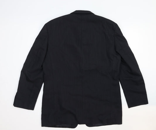Benvenuto Mens Black Striped Cotton Jacket Blazer Size 40 Regular