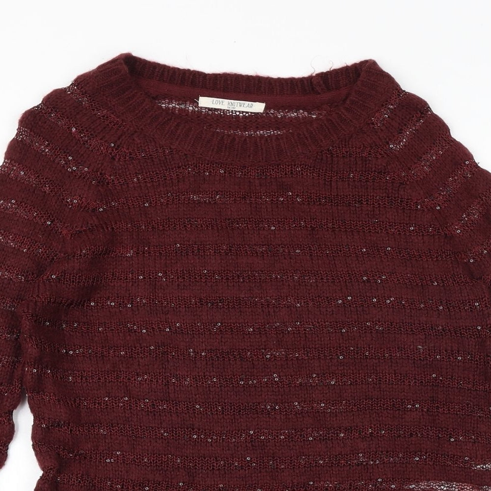 Love Knitwear Womens Purple Round Neck Acrylic Pullover Jumper Size 12