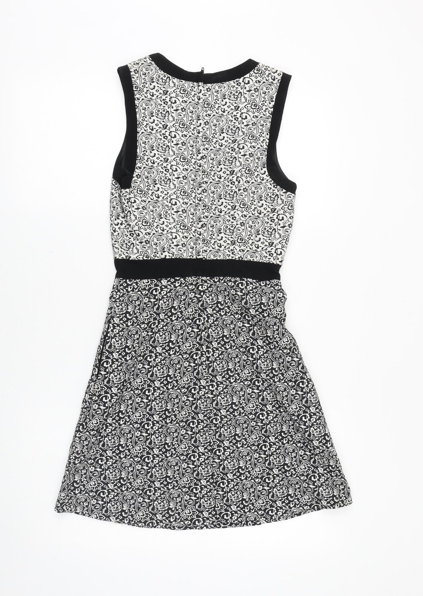 Miss Selfridge Womens Black Floral Polyester A-Line Size 4 Scoop Neck Zip