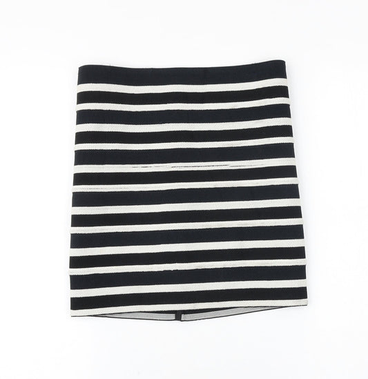H&M Womens Black Striped Cotton Mini Skirt Size 6
