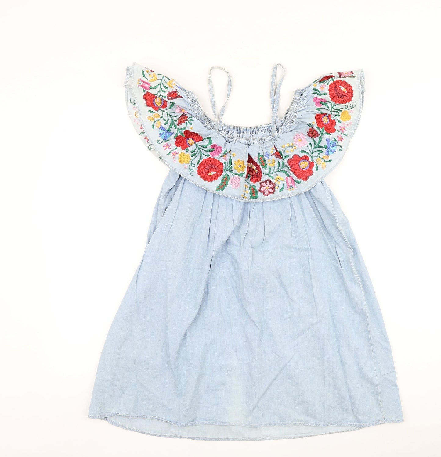 Topshop Womens Blue Floral 100% Cotton A-Line Size 6 Square Neck Pullover - Cold Shoulder