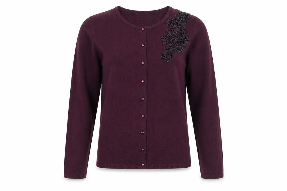 BHS Womens Purple Round Neck Acrylic Cardigan Jumper Size 10