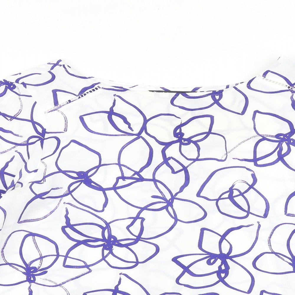 Marks and Spencer Womens White Floral Viscose Basic Blouse Size 8 Boat Neck