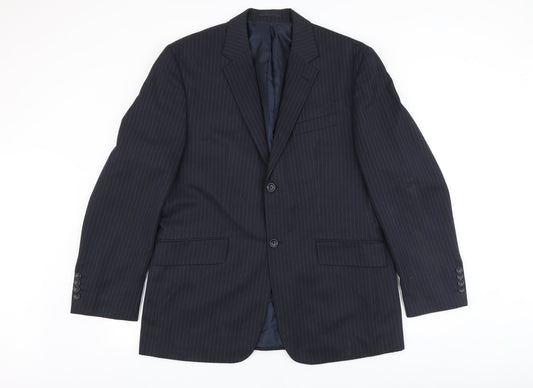 Burton Mens Blue Striped Polyester Jacket Suit Jacket Size 44 Regular