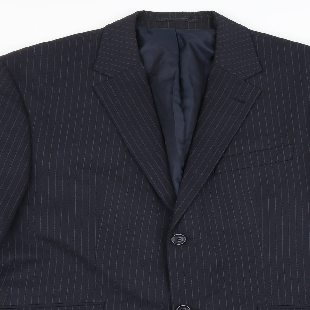 Burton Mens Blue Striped Polyester Jacket Suit Jacket Size 44 Regular