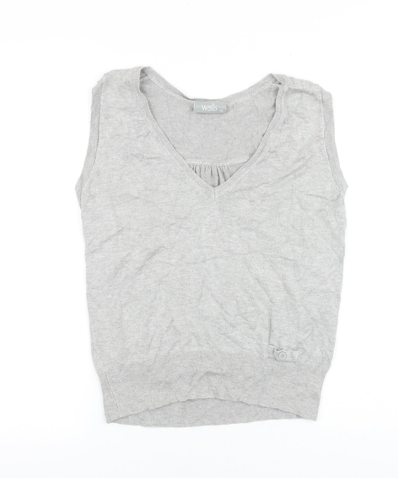 Wallis Womens Grey Cotton Basic Tank Size 16 V-Neck