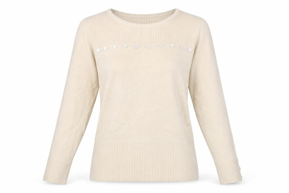Filati Womens Beige Round Neck Acrylic Pullover Jumper Size S