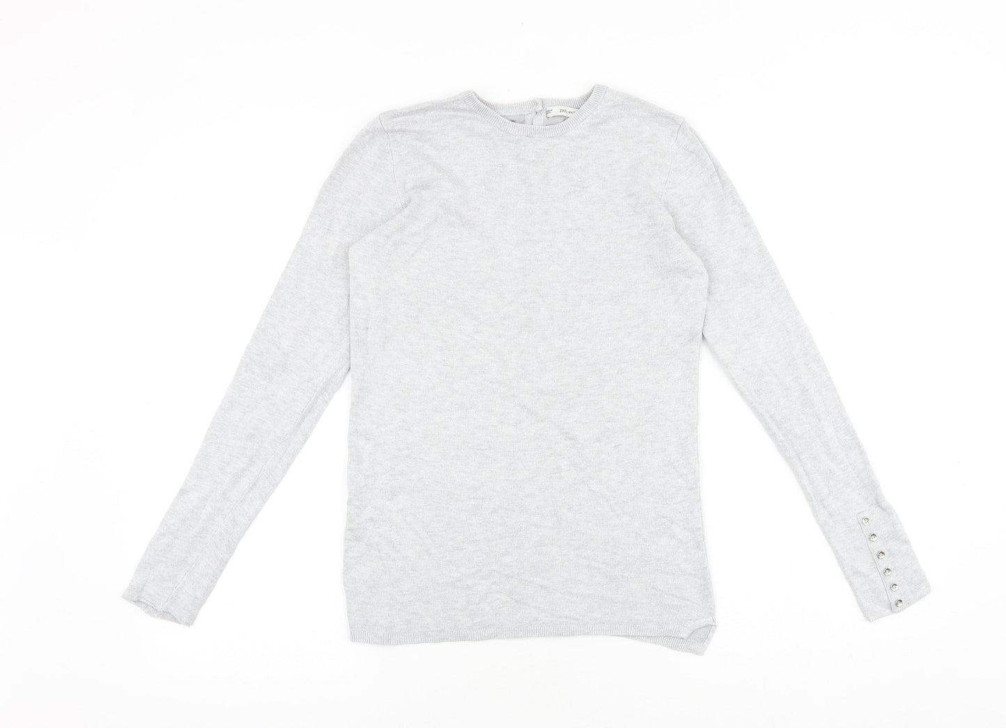 Zara Womens Grey Round Neck Acrylic Pullover Jumper Size M