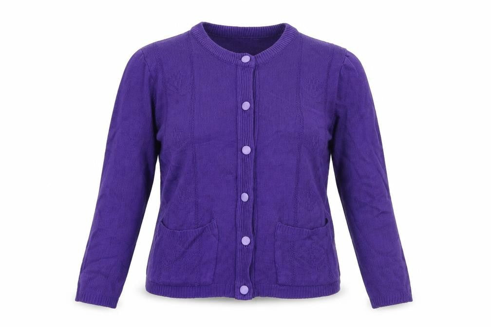 Clare Womens Purple Round Neck Acrylic Cardigan Jumper Size S