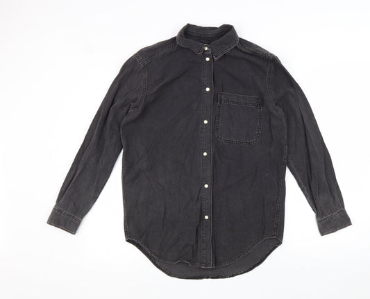 Topshop Womens Grey 100% Cotton Basic Button-Up Size 6 Collared