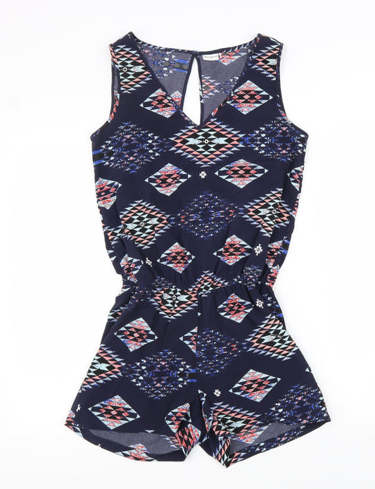 Jaqueline De Yong Womens Blue Geometric Viscose Playsuit One-Piece Size 6 Button