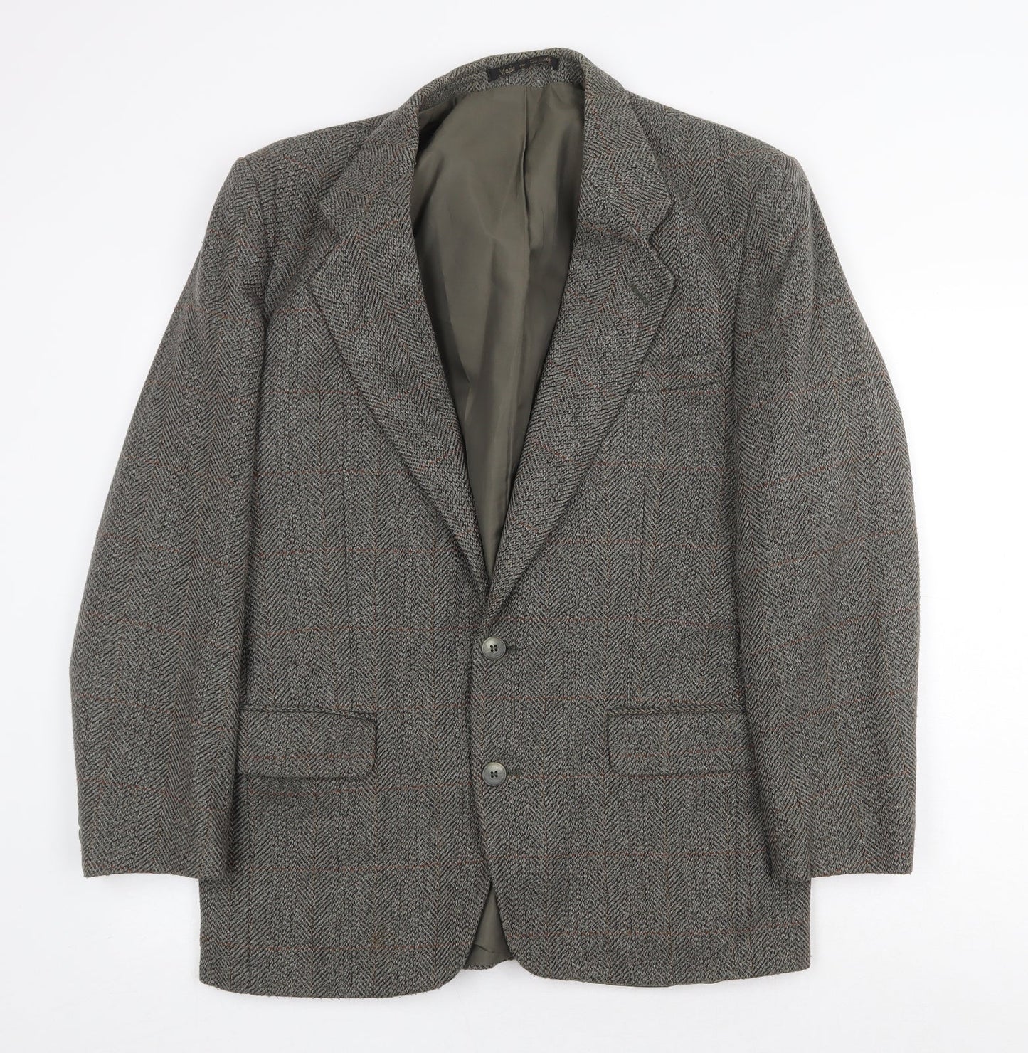 Greenwoods Mens Grey Herringbone Wool Jacket Suit Jacket Size 40 Regular