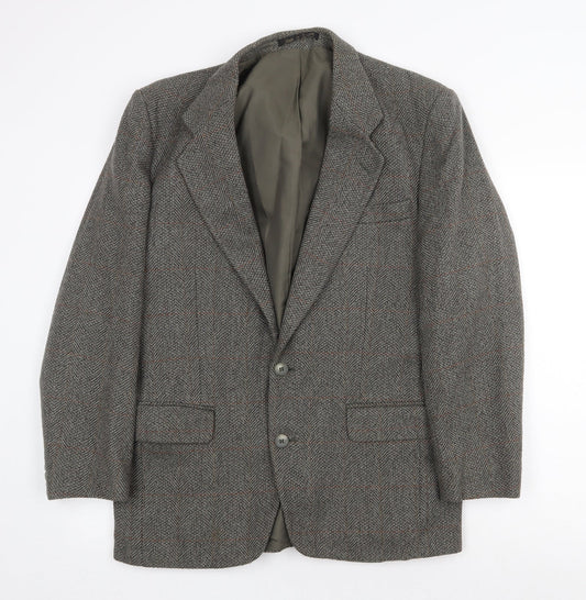 Greenwoods Mens Grey Herringbone Wool Jacket Suit Jacket Size 40 Regular