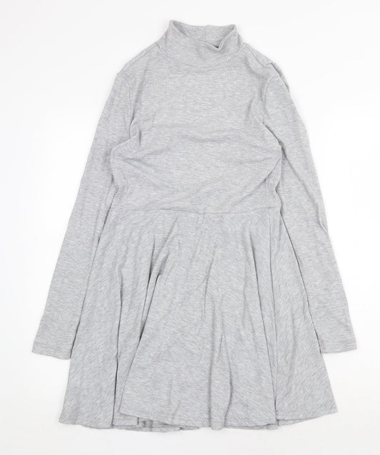 COLLUSION Womens Grey Polyester Skater Dress Size 10 High Neck Pullover