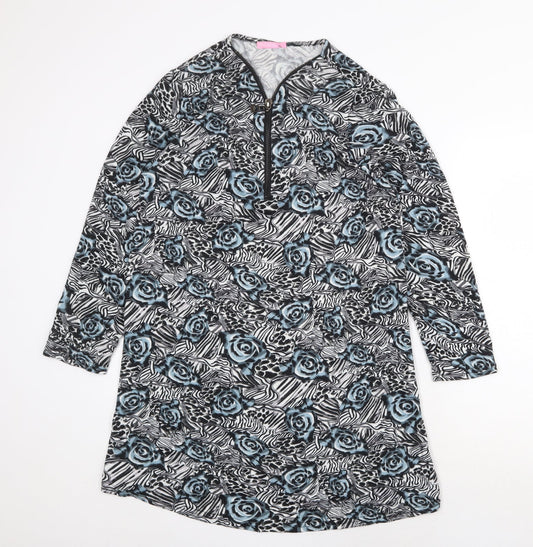 Radaus Womens Grey Floral Cotton Shift Size L V-Neck Zip
