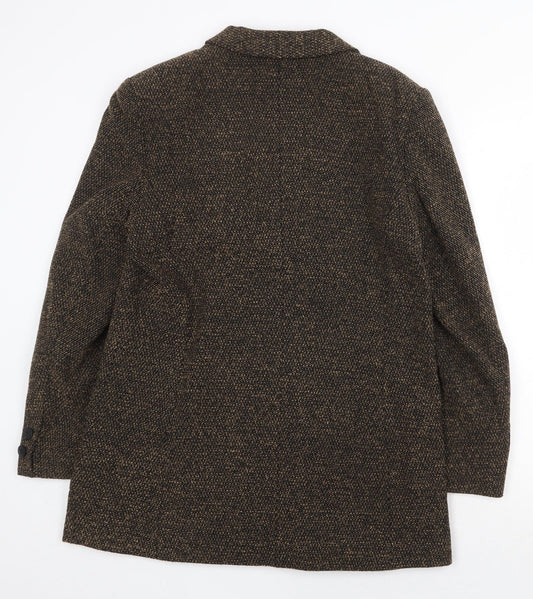 Preworn Womens Black Geometric Overcoat Coat Size 12 Button